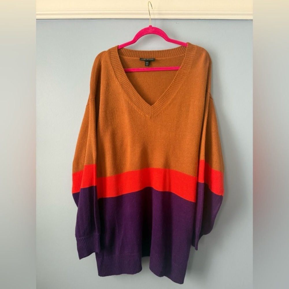 Lane‎ Bryant Colorblock V-Neck Tunic Sweater Cozy Striped Knit Plus Size 18/20